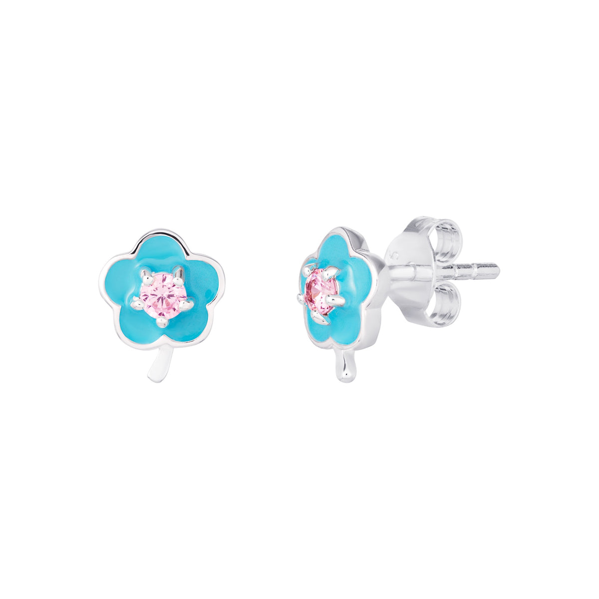 Silver CZ Blue Coloured Earrings SE263B