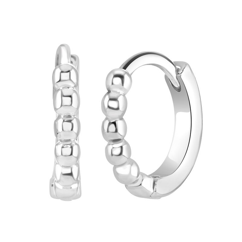 Sterling Silver Hinged Beaded Hoop Earring