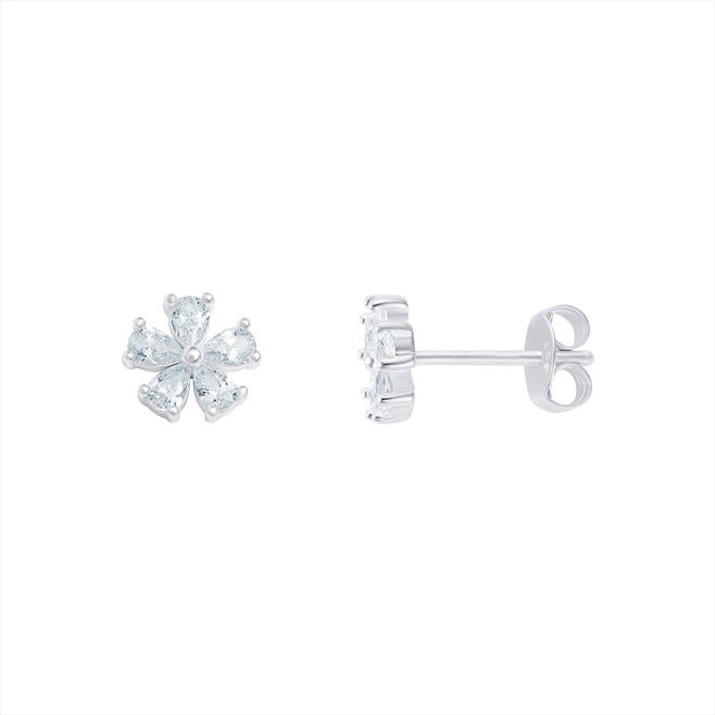 Silver CZ Flower Earrings SE538B