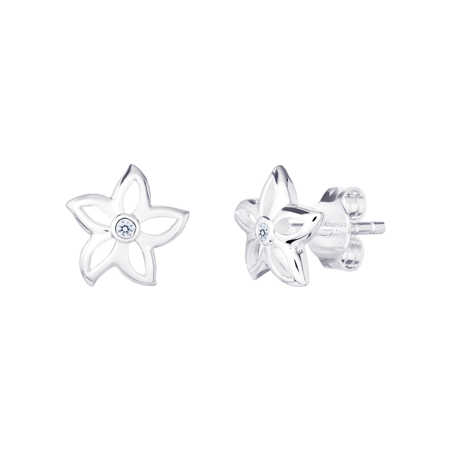 Silver CZ Star flower Earrings SE569C