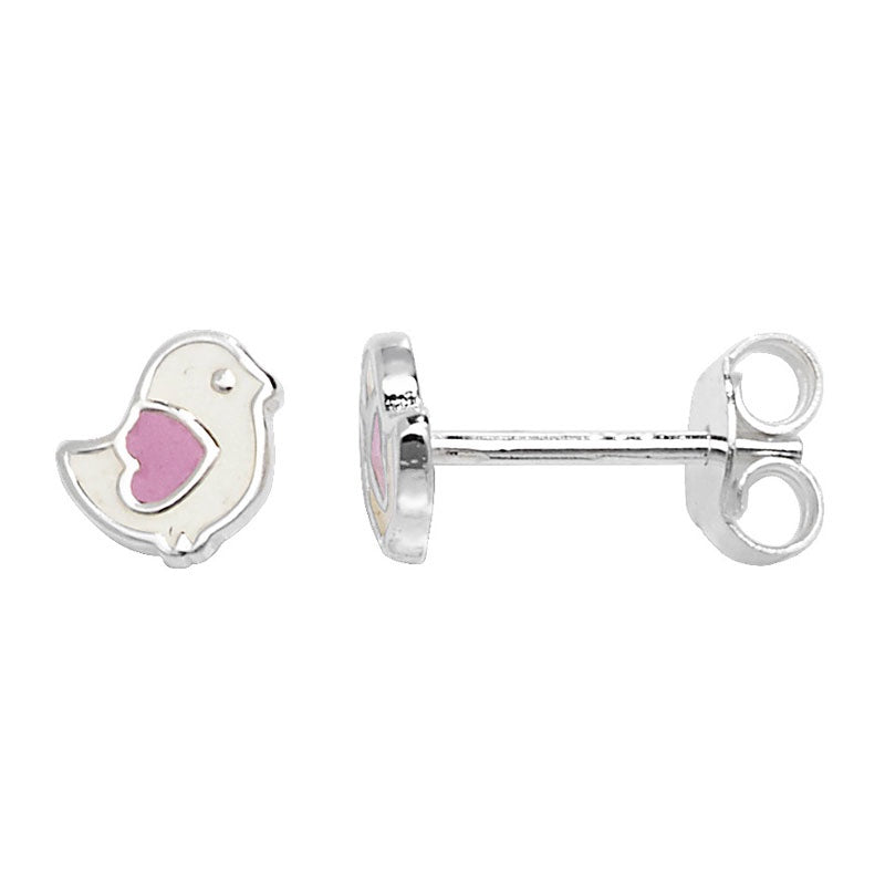 Silver Bird with Heart Enamel Earrings SE771A