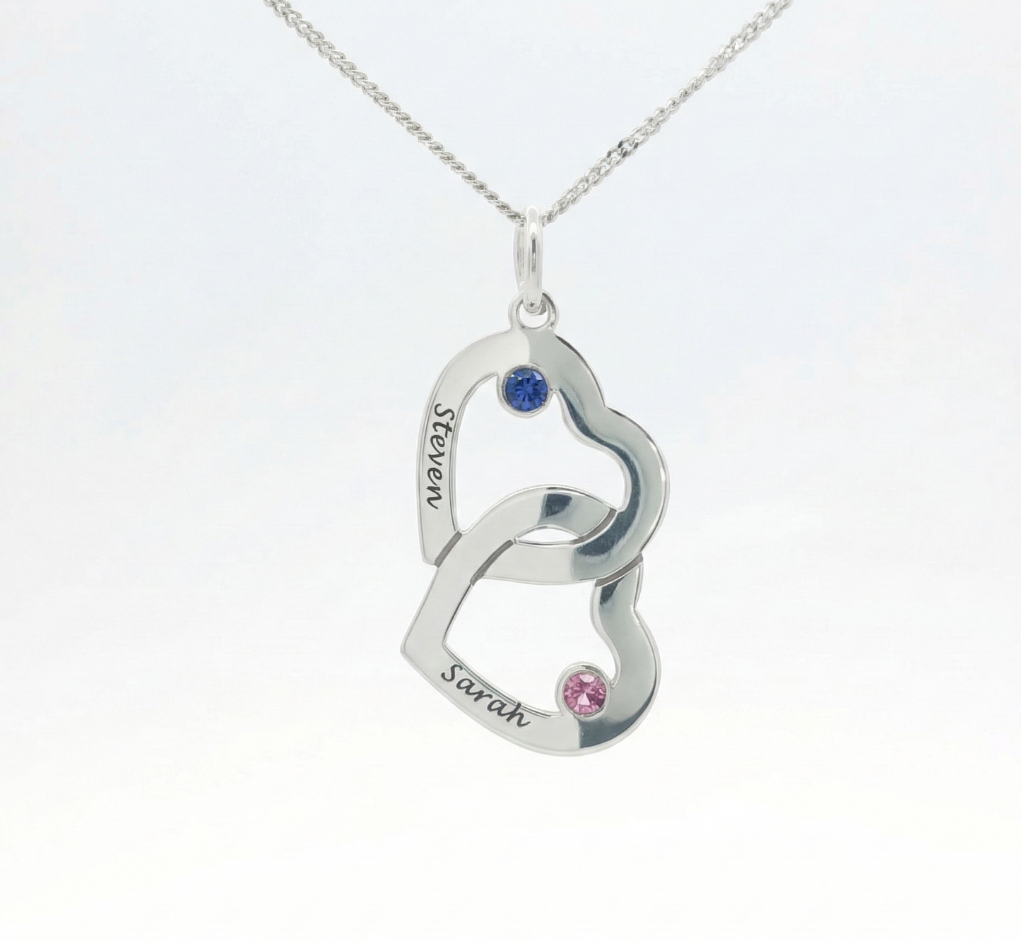 Sterling Silver Intertwined Hearts Pendant - Personalised