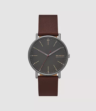Skagen Signatur Three-Hand Cherry Wood Leather Watch SKW6860