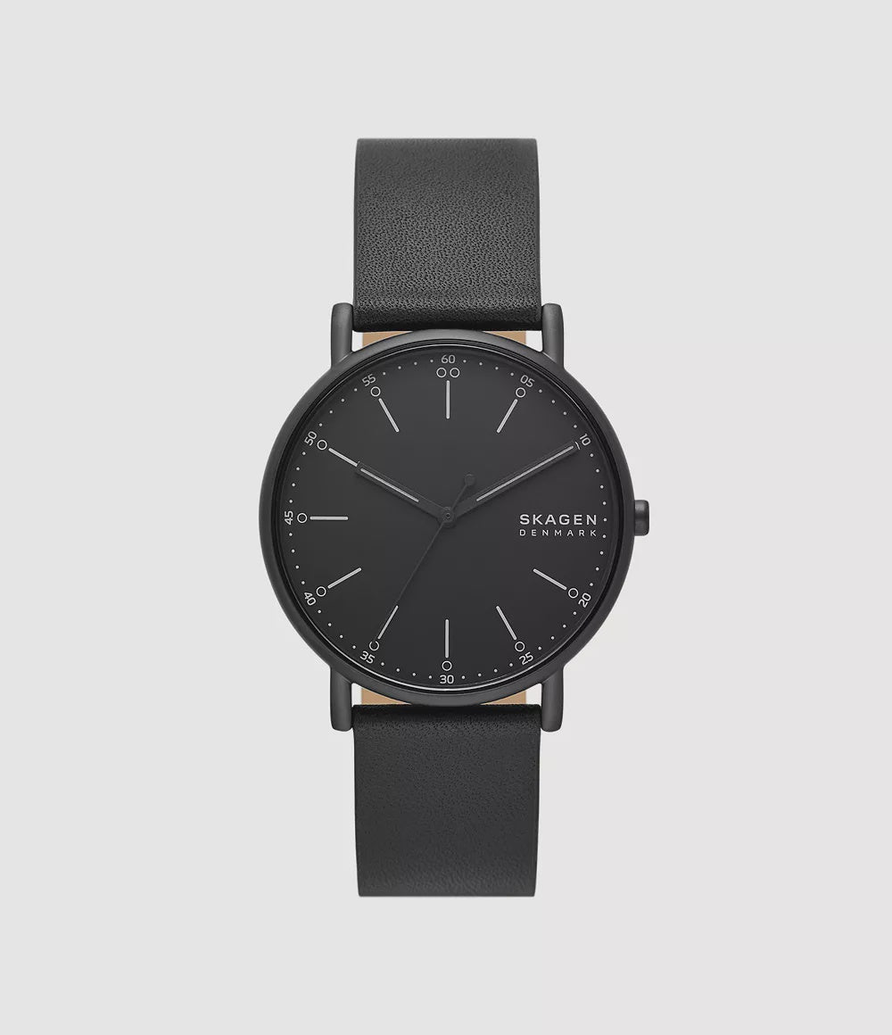 Skagen Signatur Three-Hand Black Leather Watch SKW6902