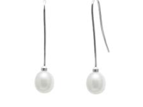 Silver White Cultured River Pearl Earrings long drop ED187W