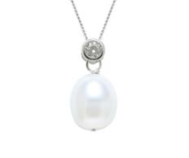 Silver Pearl and CZ Pendant P188W
