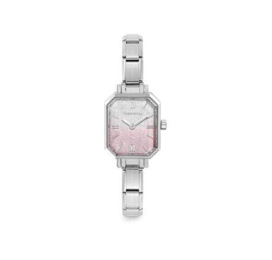 NOMINATION Steel Rectangular Watch silver pink glitter dial 076037-034