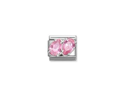 NOMINATION Silver Pink CZ Double Drop Charm 330329/10