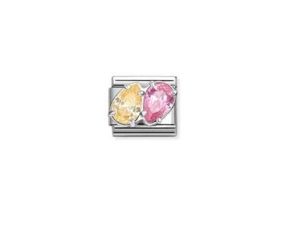 NOMINATION Silver Yellow-Pink Double Drop Charm 330329/17