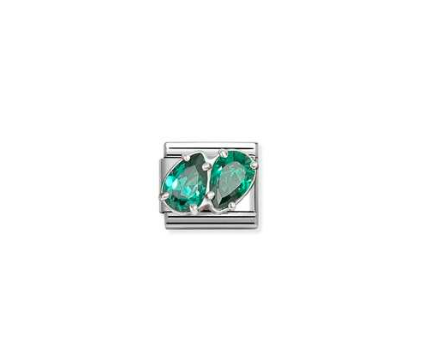 NOMINATION Silver Double Green CZ Drop Charm 330329-12