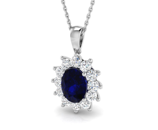9ct White Gold Lab Grown Sapphire & Diamond Pendant