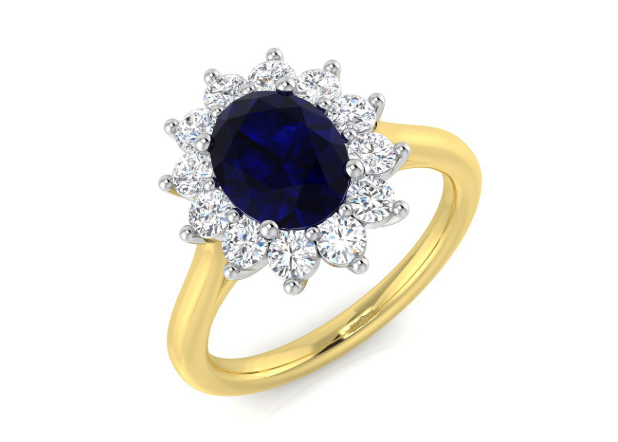 9ct Gold Lab Grown Sapphire & Diamond Cluster Ring