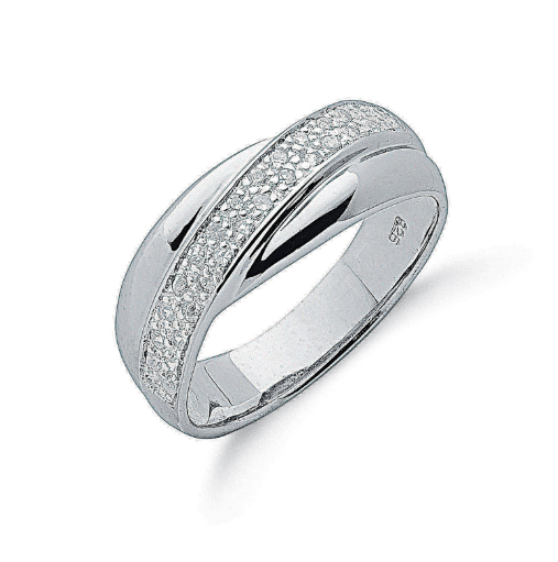 Silver Pave Set CZ Cross Over Ring SR0114