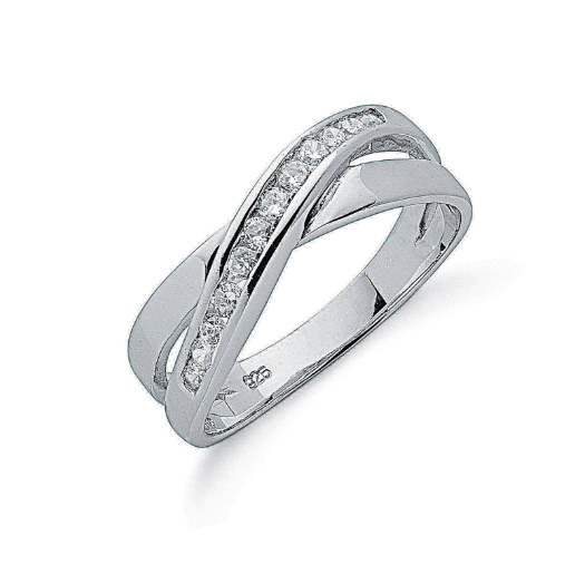 Silver Cross Over CZ Ring SR0115