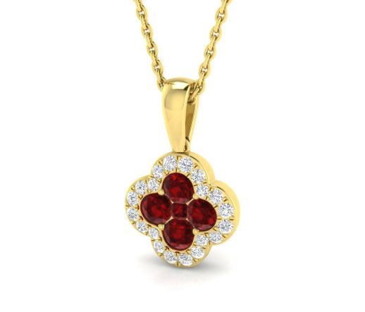18ct Yellow Gold Ruby & Diamond Clover Pendant