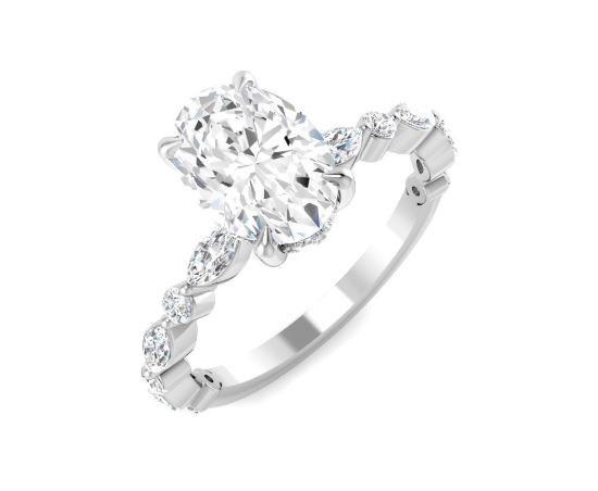 9ct White Gold Lab Grown Oval Cut Solitaire - Diamond Shoulders