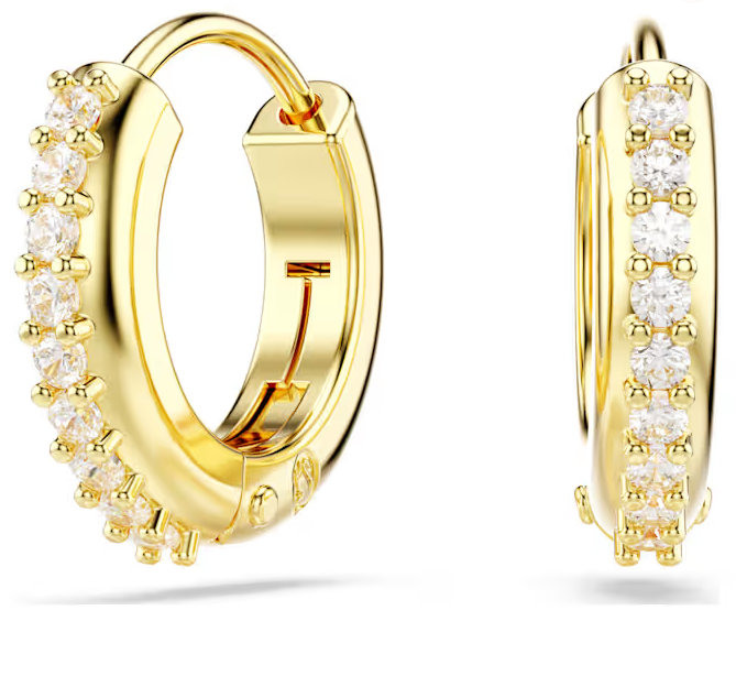Swarovski Matrix hoop earrings, Round cut, White, Gold-tone plated 5697228