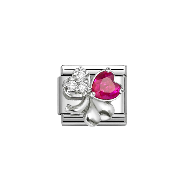 Nominatin Silver CZ & Red Clover Charm 330322/11