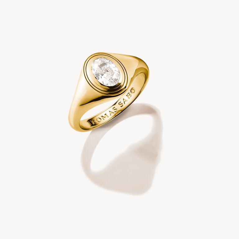 Thomas Sabo 18k Gold Plated Ring with Oval White Zirconia Stone Bold Elegance TR2523-414-14