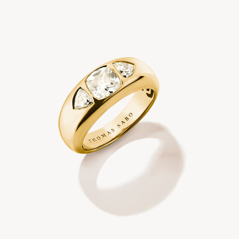 Thomas Sabo 18k Gold Plated Ring with Faceted White Zirconia Stones Bold Elegance TR2525-414-14