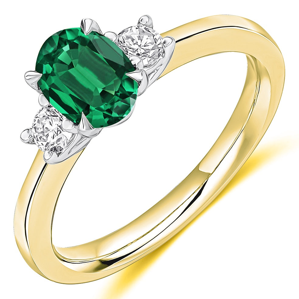 18ct Gold & Platinum Emerald & Diamond Trilogy Ring