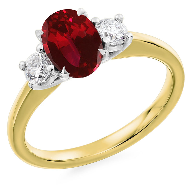 18ct Gold 1.50ct Ruby & Diamond Trilogy Ring