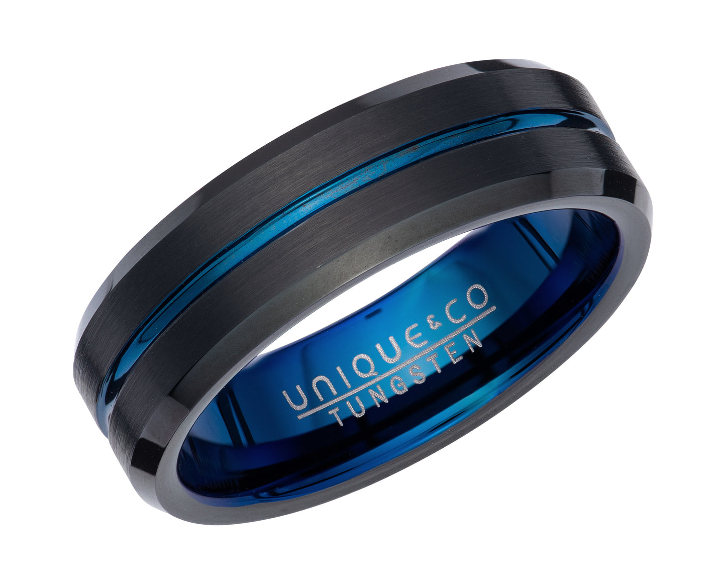 Unique & Co Tungsten Carbide Ring Black/Blue IP Plating 7mm TUR-132