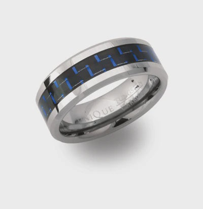 Unique & Co Tungsten ring with Blue Inlay TUR-32