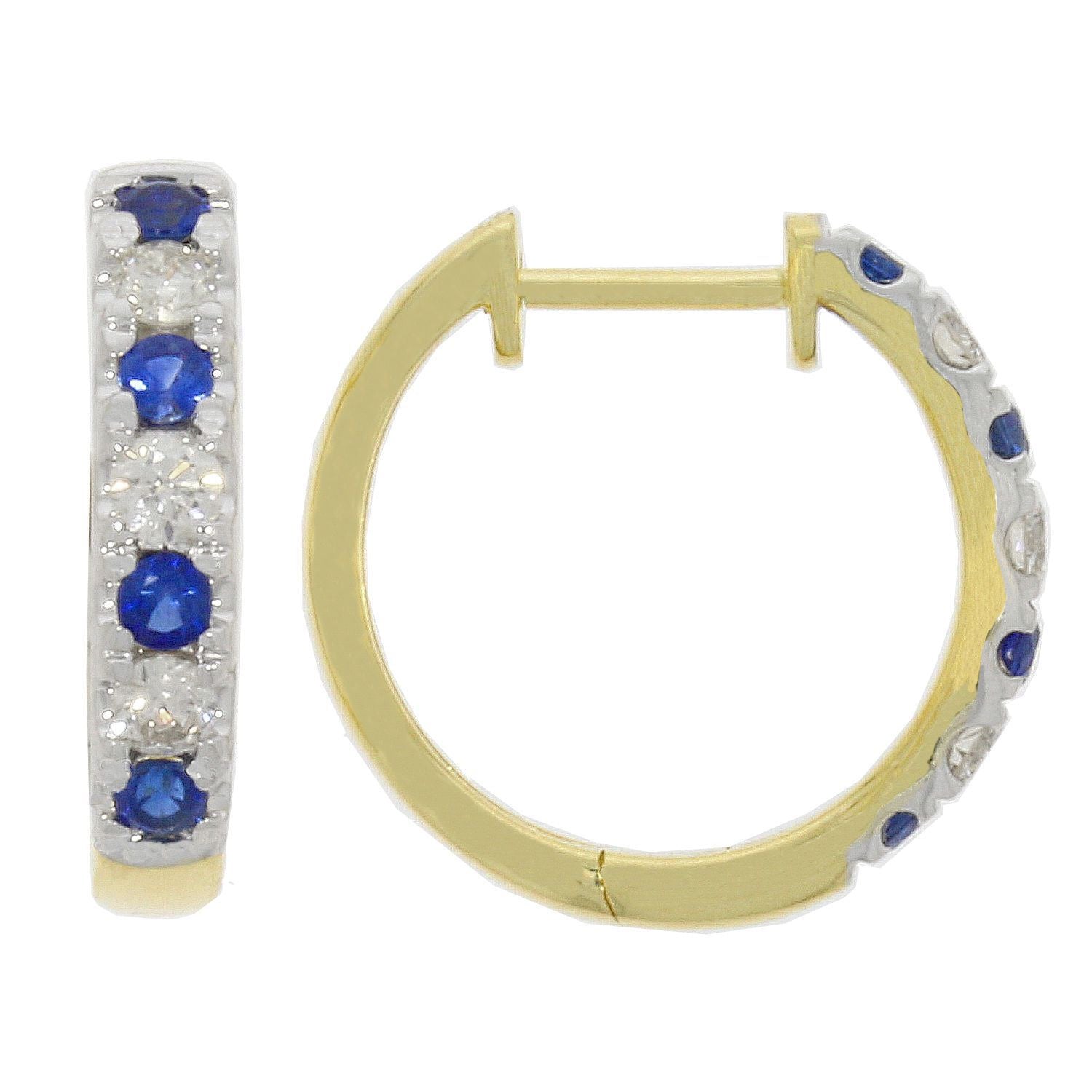 9ct Yellow Gold Sapphire & Diamond Hoop Earrings