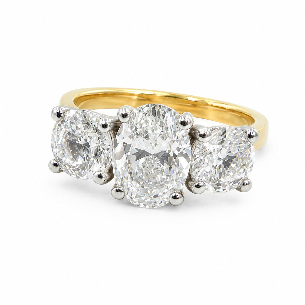 18ct Gold & Platinum Lab Grown Diamond Oval Cut Trilogy Ring 2.03ct D/VVS2