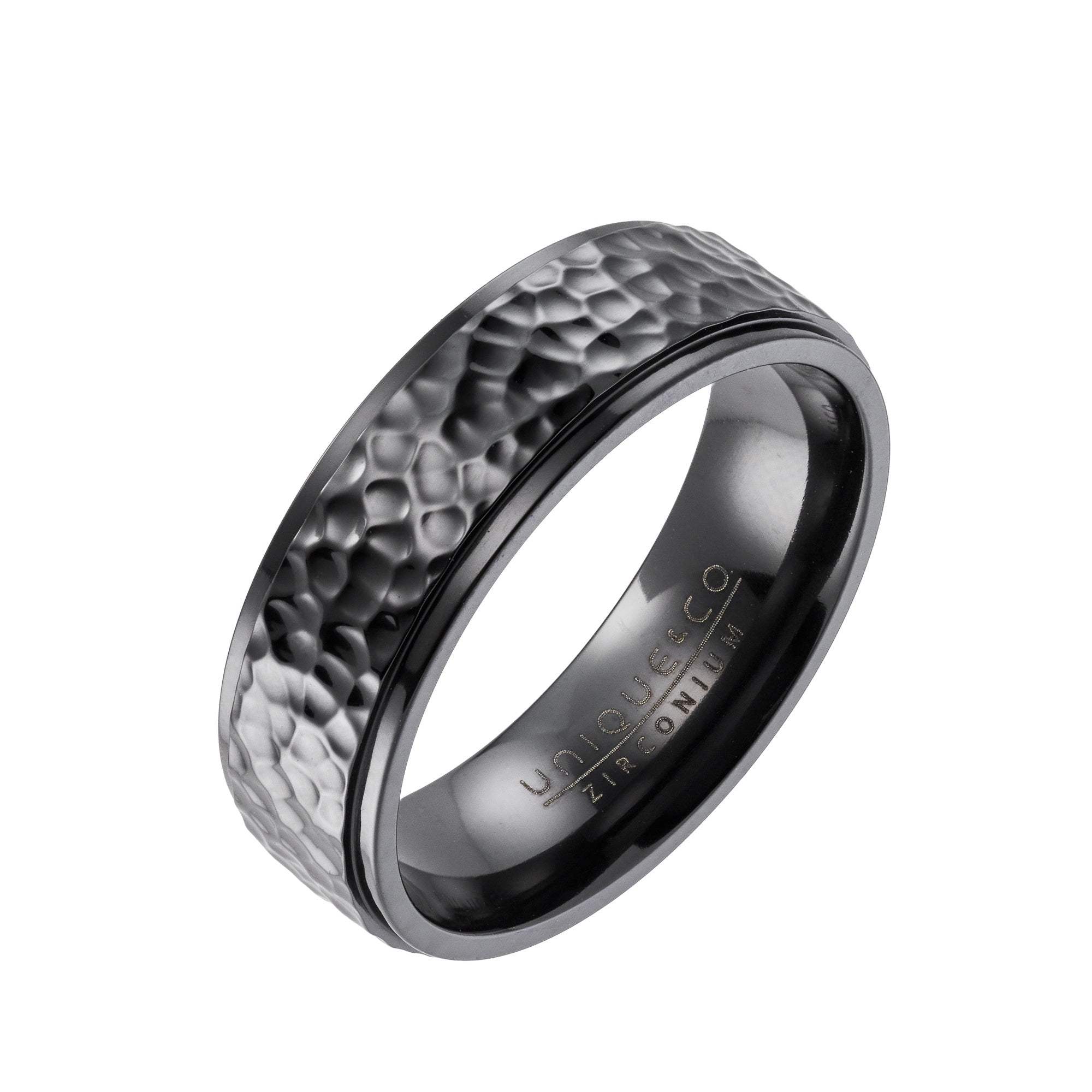Unique & Co Black Zirconium Ring with Hammered Finish 7mm ZR-26