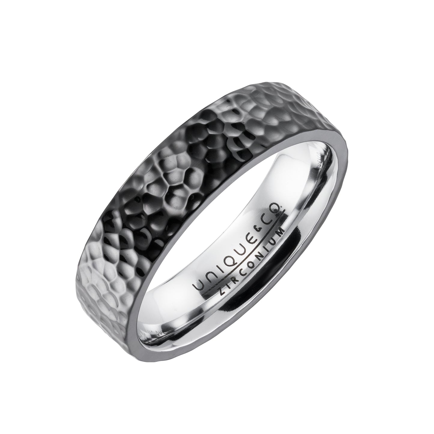Unique & Co Black CZ Ring with Hammered Finish Silver IP Plating ZR-27