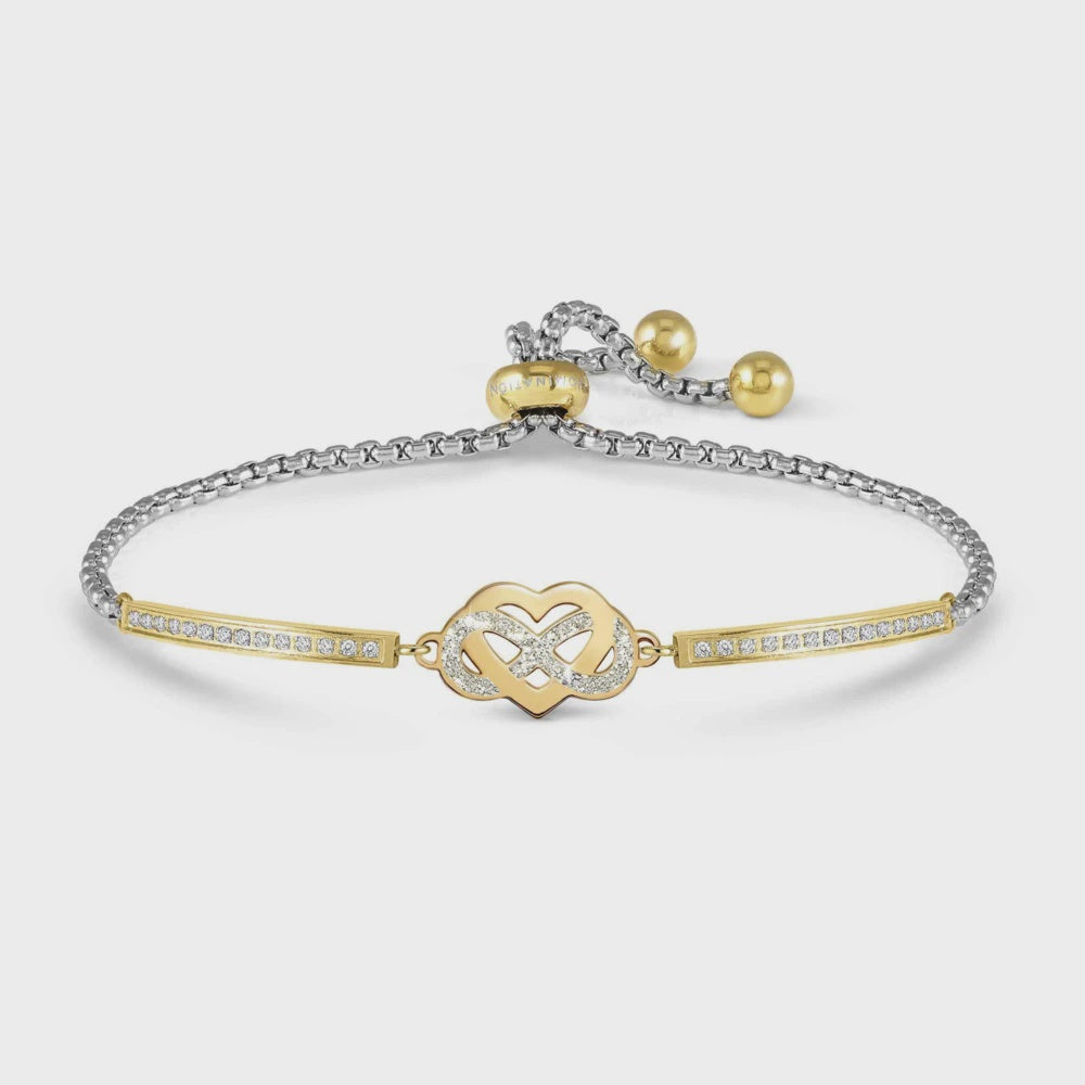 Nomination Milleluci Bracelet, Ed. Beloved, In Steel, Glitter, And Cubic Zirconia (rich Gold) Infinity Heart 028030-035