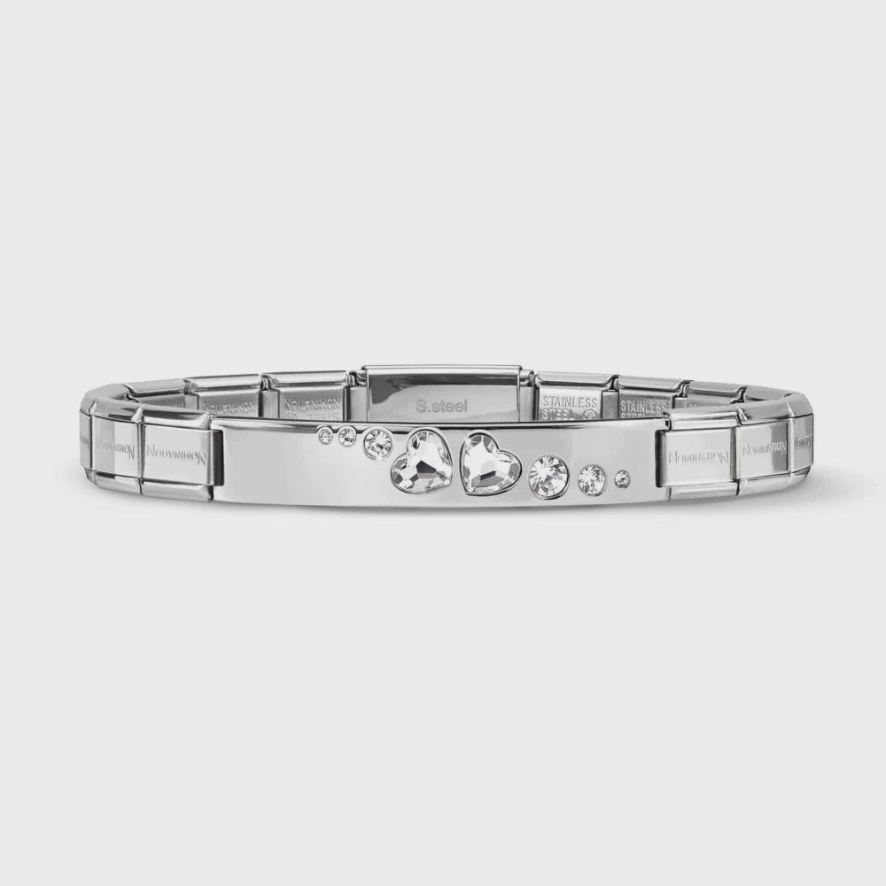 Nomination Trendsetter And Heart Bracelets In Steel And Stone On A Plate Double Hearts 021160/051