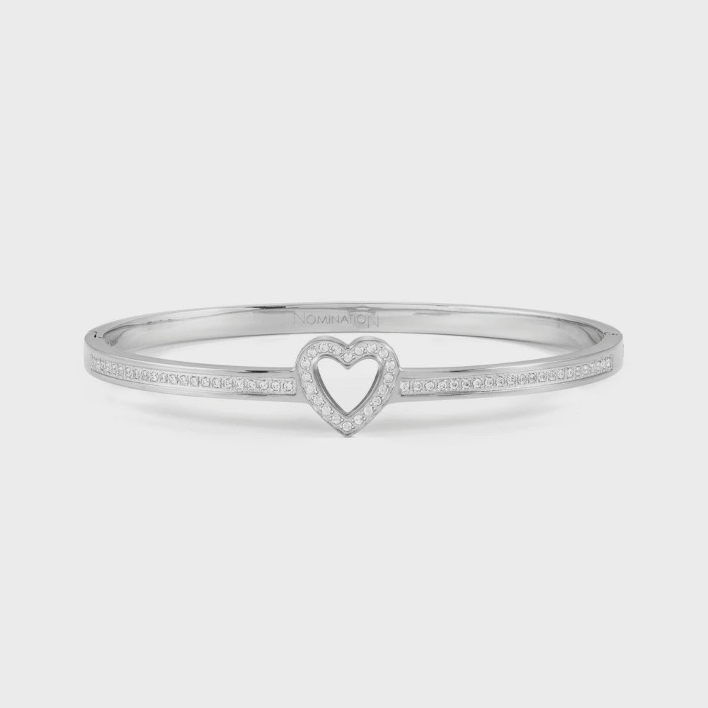 Nomination Pretty Bangles Bracelet In Steel And Cz Symbols (size Large) Heart 029502-004