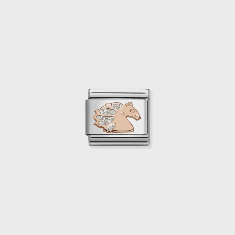 Nomination Glitter Symbols Stainless Steel, Enamel And 9k Gold Silver Unicorn 430205-39