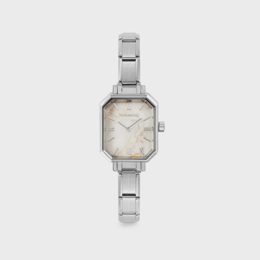 Nomination Paris Rectangular Steel Watch New Marble White 076037-040