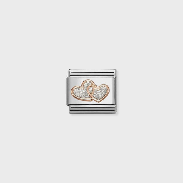 Nomination Glitter Symbols Stainless Steel, Enamel And 9k Gold Double Silver Hearts 430205-01