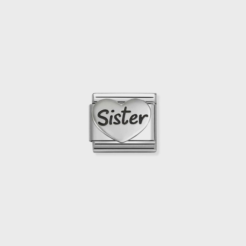 Nomination Oxidized Symbols In Steel And 925 Sterling Sterling Silver Sister Heart New 330114-20