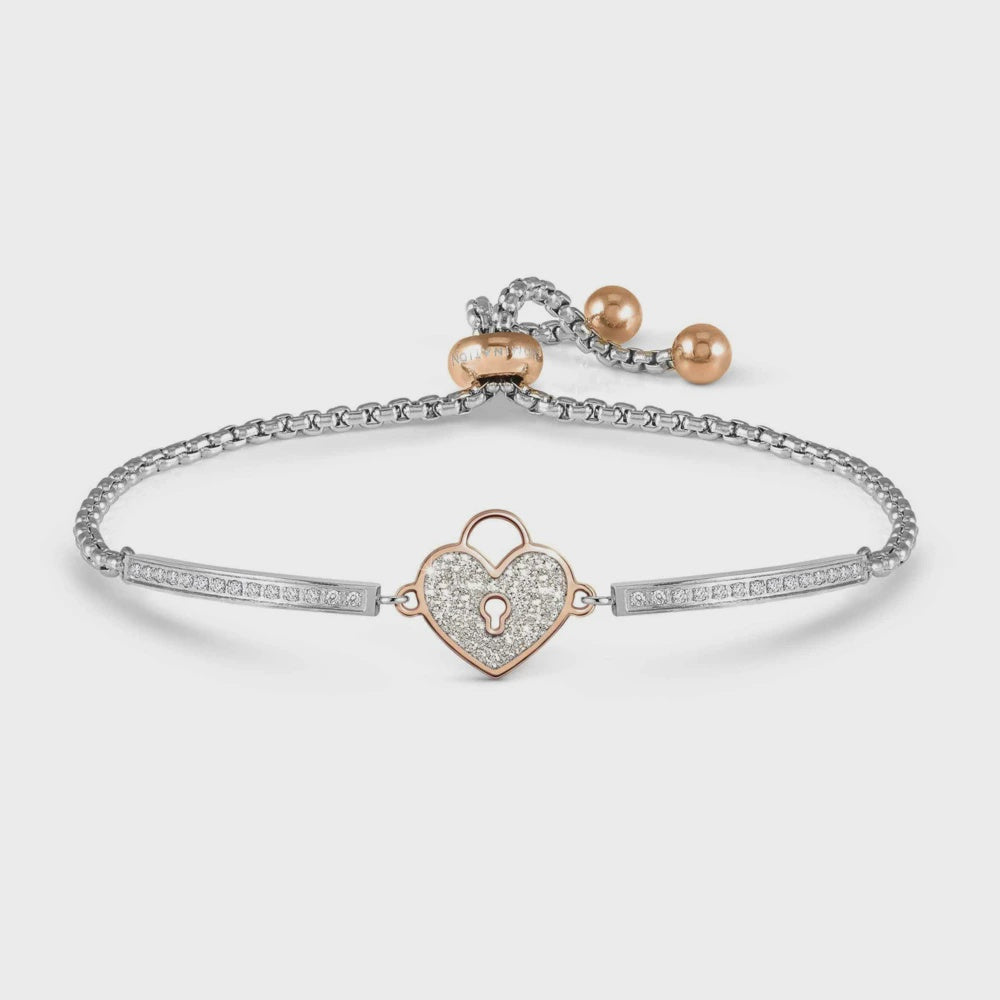 Nomination Milleluci Bracelet, Ed. Beloved, In Steel, Glitter, And Cubic Zirconia (rose Gold) Wind Rose 028029-019