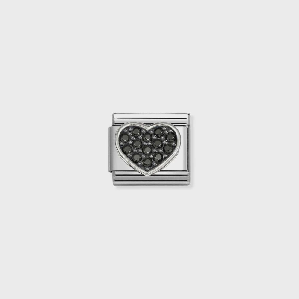 Nomination Steel, Cz And 925 Sterling Silver Rich Black Heart 330322-27