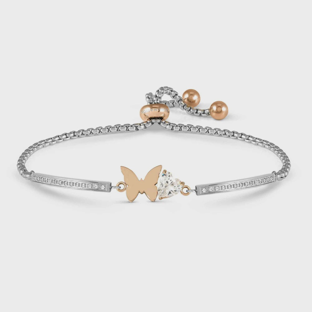 Nomination Milleluci Ed. Refined Bracelet In Steel And Cubic Zirconia (rose Gold) Butterfly 028020-010