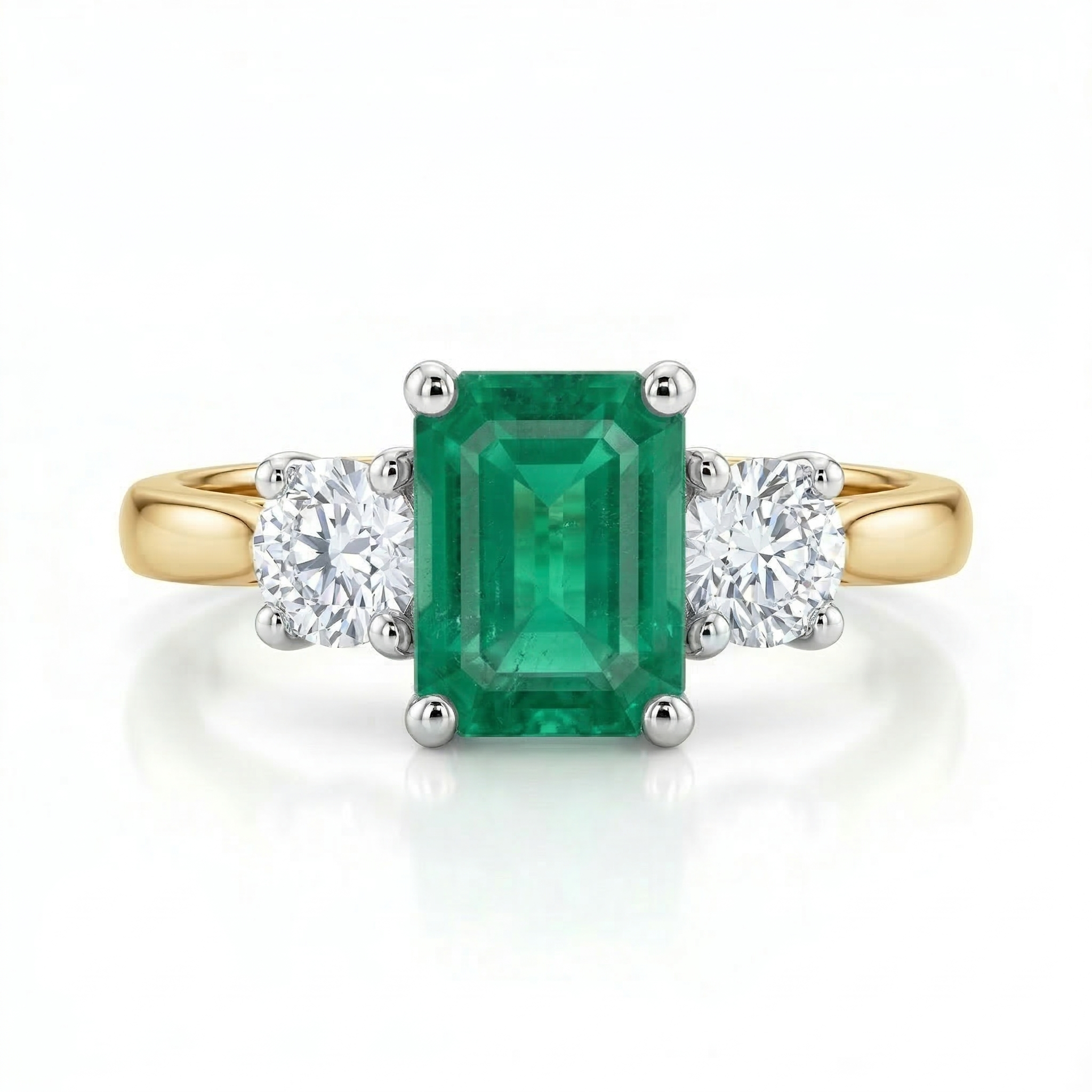 18ct Gold Emerald & Diamond Trilogy - Emerald & Brilliant Cut