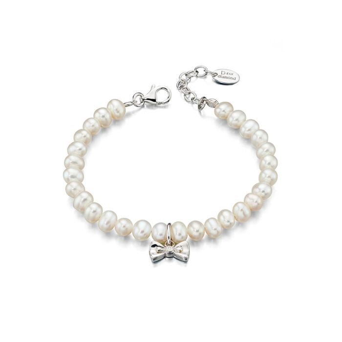 Shell Pearl and Bow Charm Bracelet with Diamond B4890