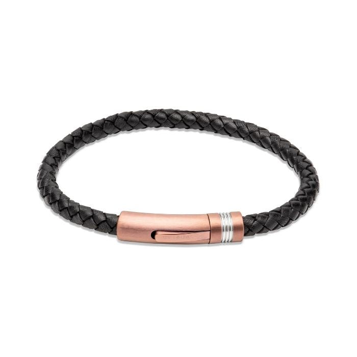 Unique & Co Black Leather Bracelet with Bronze Clasp B502BL