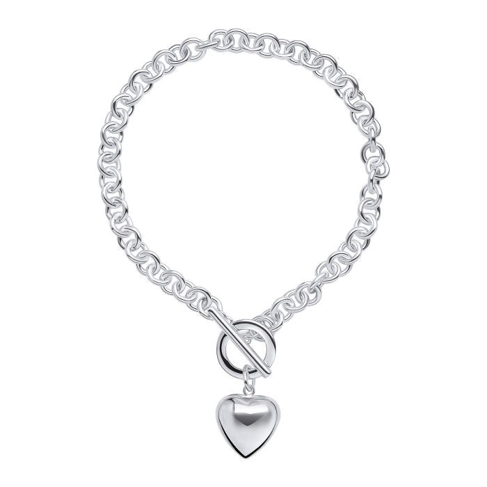 Silver Puffed Heart T-Bar Bracelet B5516