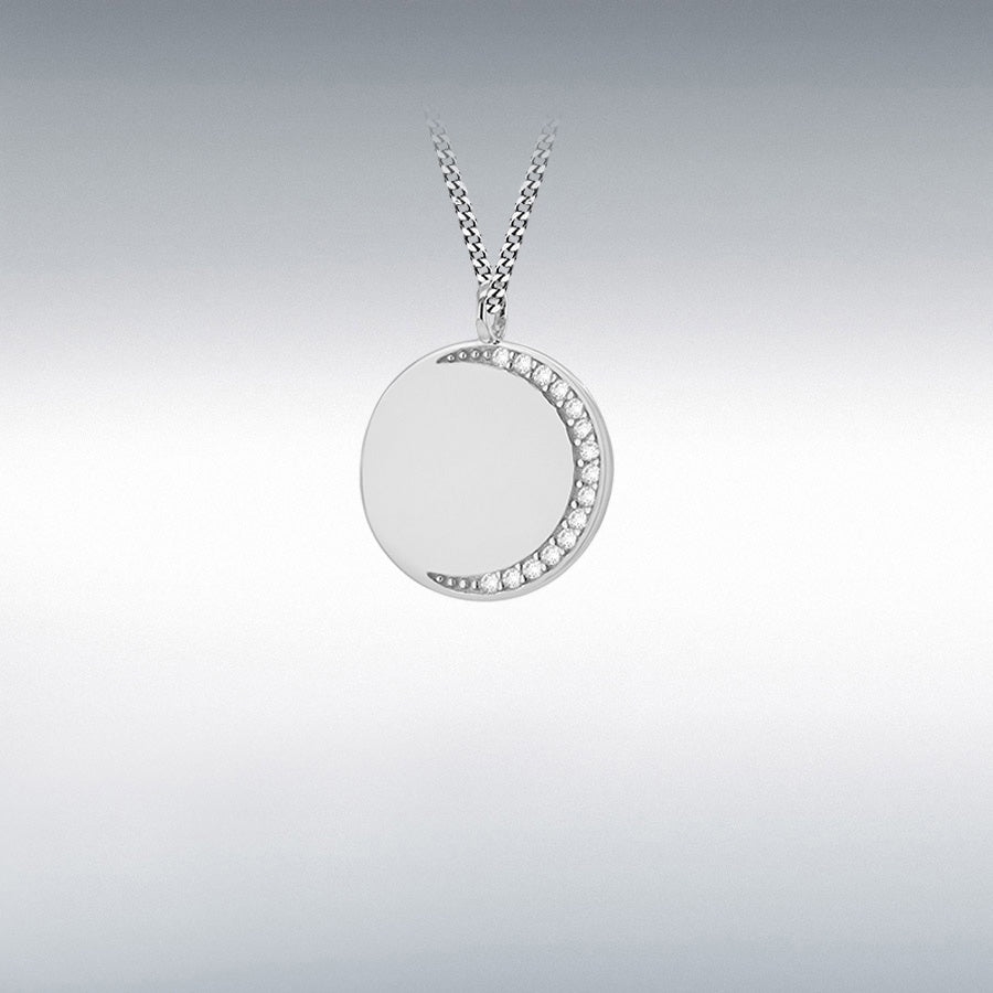 SIlver Disc Pendant with CZ Half Moon