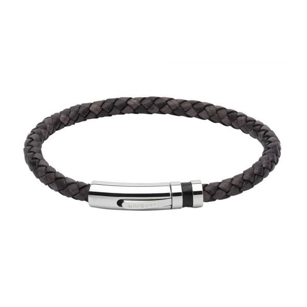 Unique & Co Black Leather Bracelet with leather inlay B346ABL/21CM
