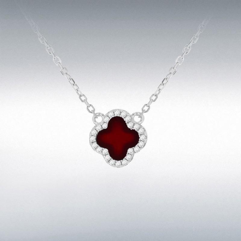 Sterling Silver Red Agate Clover Necklace