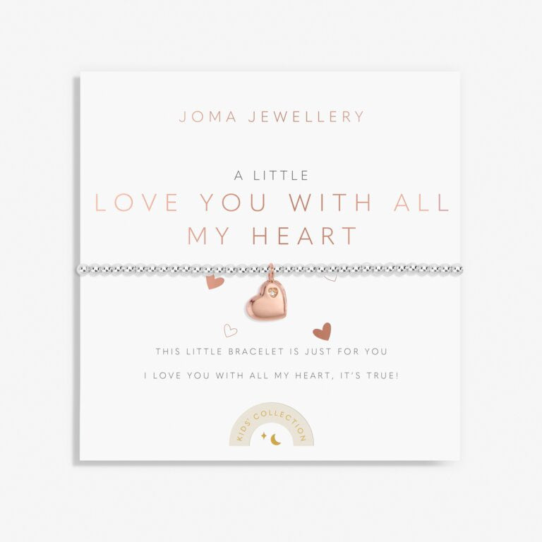 Joma Kids' A Little 'Love You With All My Heart' Bracelet In Silver And Rose Gold Plating C806